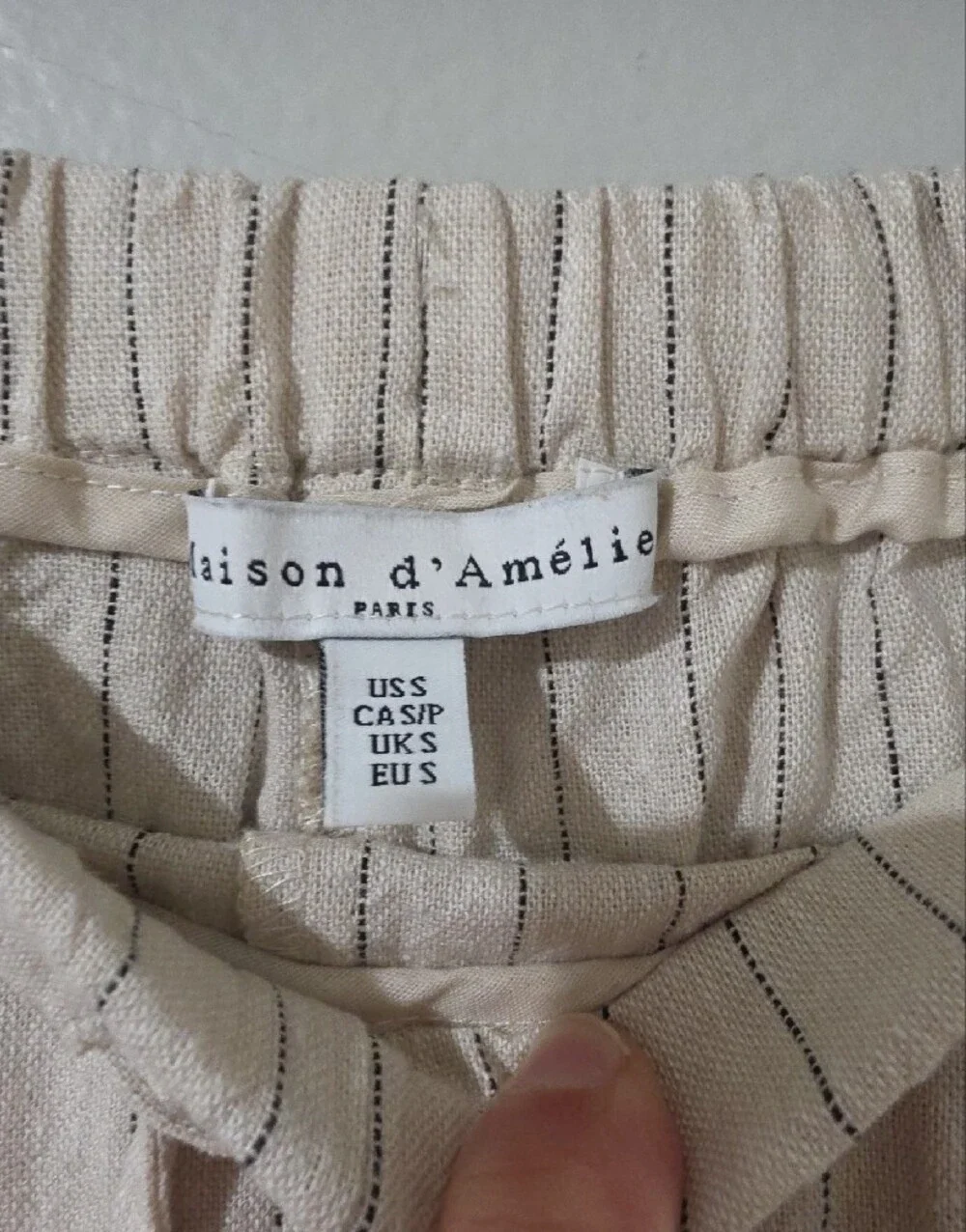 Women's Cream Pinstripe Drawstring Linen Pants